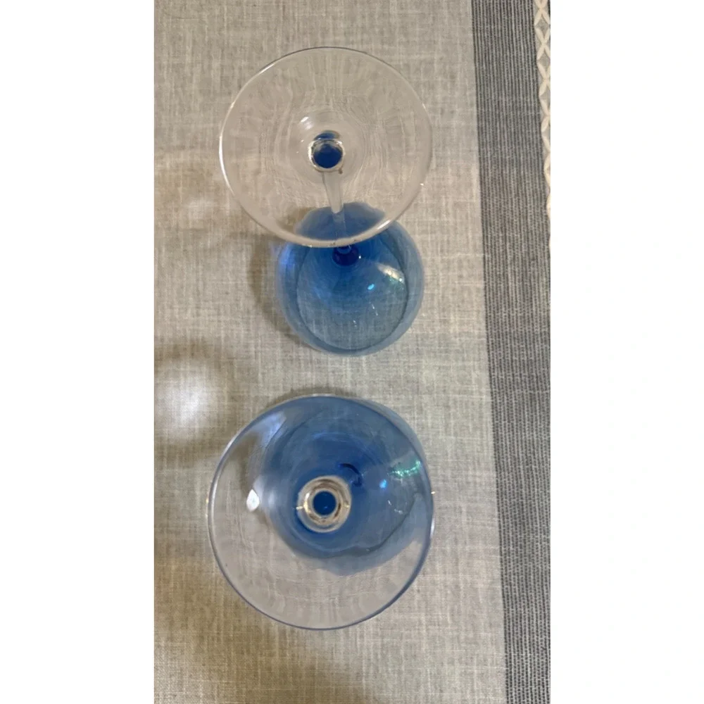 🍷 Lenox Blue Balloon Wine Glasses – Set of 2 – Hand Blown – 9